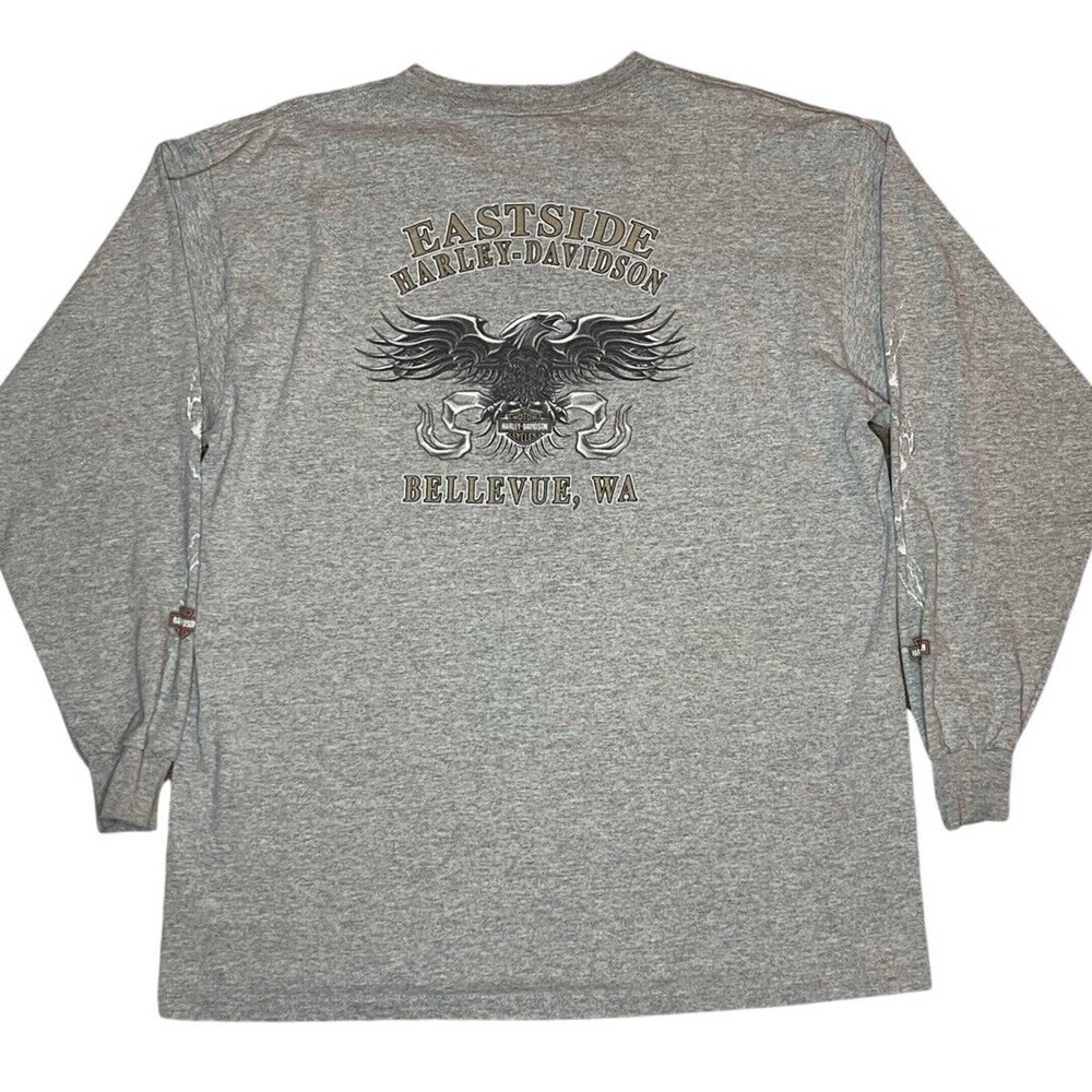 Harley Davidson Bellevue, WA Double Sided Long Sleeve Grey T Shirt Size XL